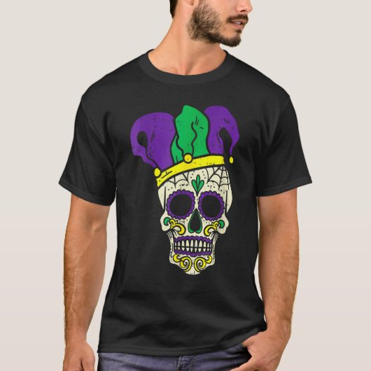 Skull Funny Mardi Gras New Orleans Carnival Men Bo Tシャツ (正面)