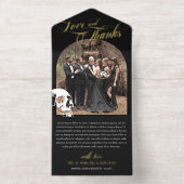 Skull Goth Halloween Wedding Love Thanks Gold オールインワン招待状 (内側)