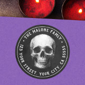 Skull Halloween black return address ラウンドシール
