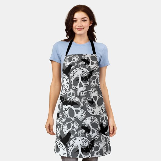 Skull Halloween Decorative Calaveras エプロン (着用した状態)