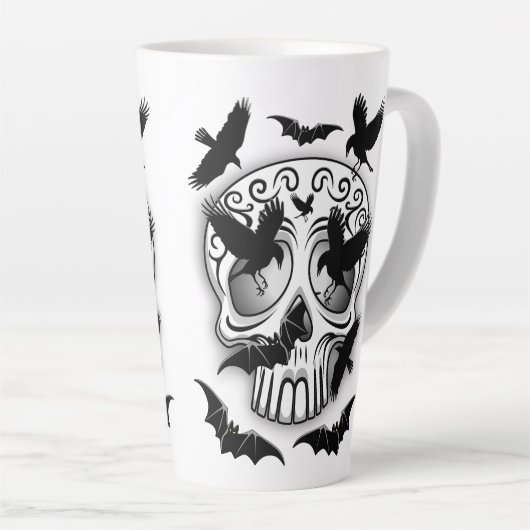 Skull Halloween Decorative Calaveras カフェラテマグ (右アングル)