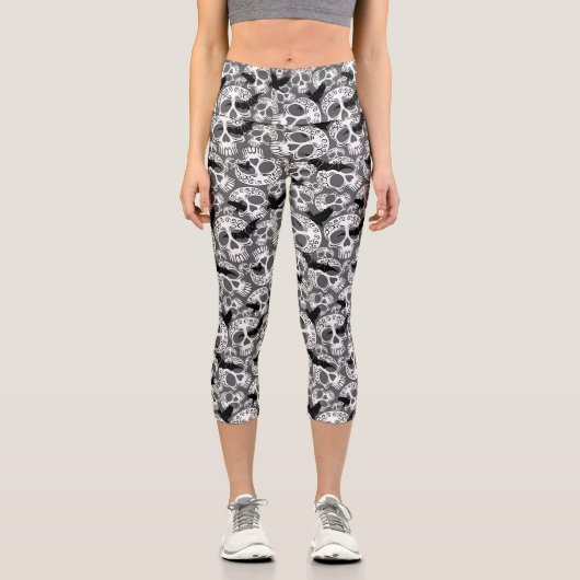 Skull Halloween Decorative Calaveras カプリレギンス (正面)