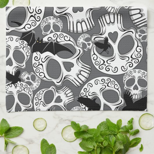 Skull Halloween Decorative Calaveras キッチンタオル (折り畳み)