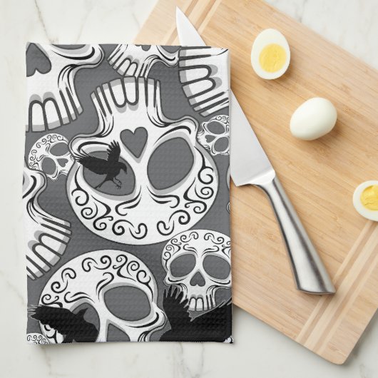 Skull Halloween Decorative Calaveras キッチンタオル (四つ折り)