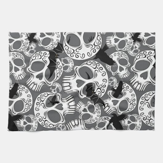 Skull Halloween Decorative Calaveras キッチンタオル (横)