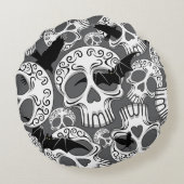 Skull Halloween Decorative Calaveras ラウンドクッション (裏面)