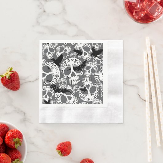Skull Halloween Decorative Calaveras 縁ありカクテルナプキン (インサイチュ)