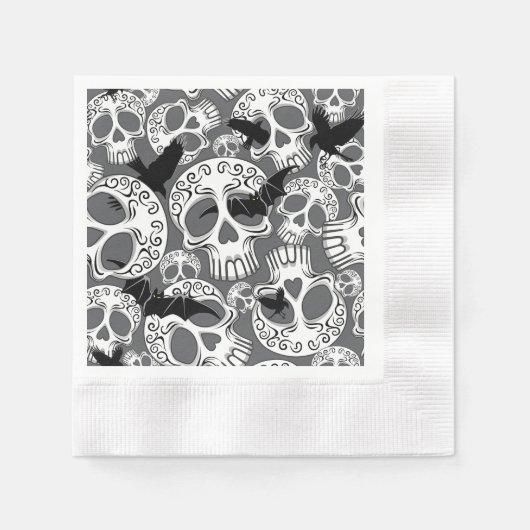Skull Halloween Decorative Calaveras 縁ありカクテルナプキン (正面)