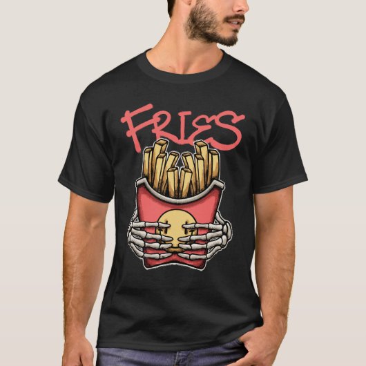 Skull Hands Grasping French Fries streetwear  Tシャツ (正面)