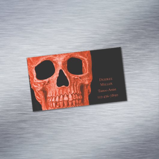 Skull Head Gothic Neon Orange Black Tattoo Shop マグネット名刺 (インサイチュ)