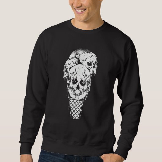Skull Ice Cream Cone Gothic Goth Creepy Halloween スウェットシャツ (正面)