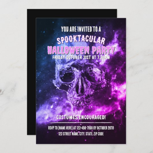 Skull in space. Halloween Party 招待状 (正面/裏面)
