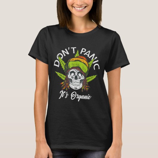 Skull Jamaica Rasta Funny Don´t Panic It´s Organic Tシャツ (正面)