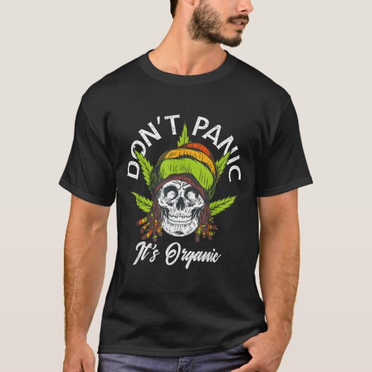 Skull Jamaica Rasta Funny Don´t Panic It´s Organic Tシャツ (正面)