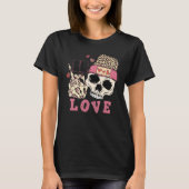 Skull Love Anti Valentines Day Leopard Skeleton Ha Tシャツ (正面)