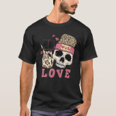 Skull Love Anti Valentines Day Leopard Skeleton Ha Tシャツ (正面)