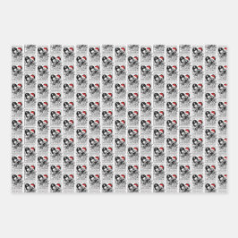 Skull lover bookish Christmas gothic wrapping pape ラッピングペーパーシート