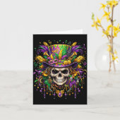 Skull Mardi Gras Men Women Kids Carnival New Orlea カード (黄色い花)