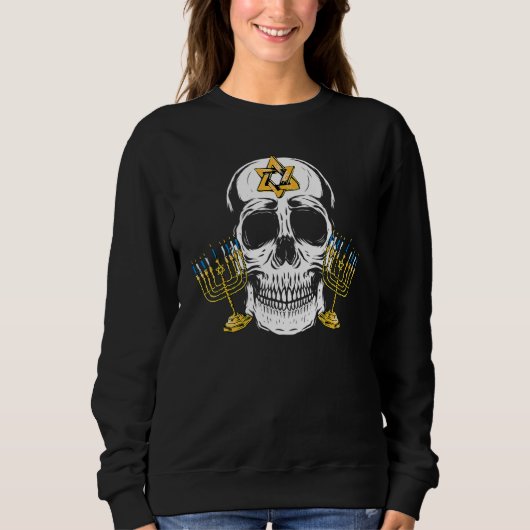 Skull Menorah Hanukkah Cool Skeleton Chanukah Jewi スウェットシャツ (正面)