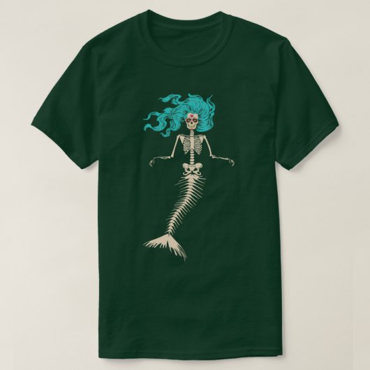 Skull Mermaid Goth Skeleton Long Sapphire Hair Tシャツ (デザイン正面)