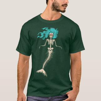 Skull Mermaid Goth Skeleton Long Sapphire Hair Tシャツ