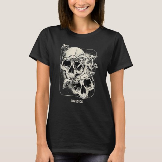Skull Morel Mushrooms Mycologist Goth Lovesick Ske Tシャツ (正面)