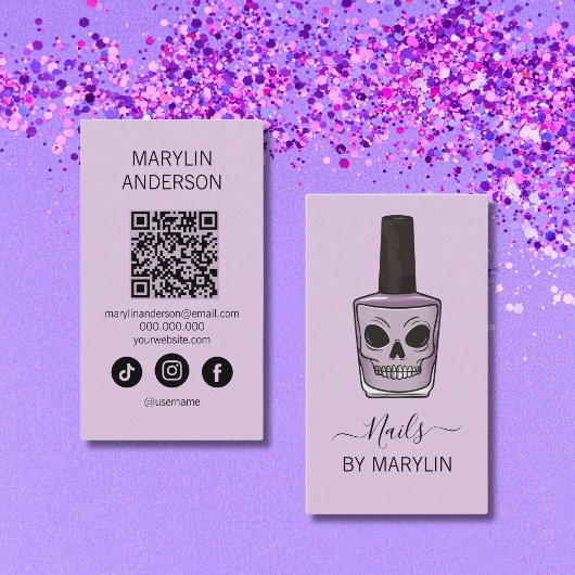 Skull Nail Polish Bottle Gothic Nail Technician 名刺
