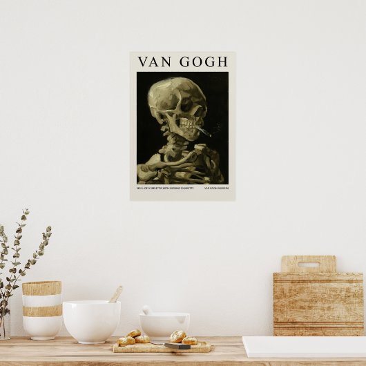 Skull Of A Skeleton With Burning Cigarette Blossom ポスター (キッチン)