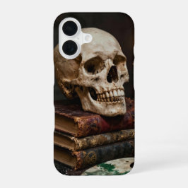 Skull on Old Books Dark Academia Case iPhone 16ケース