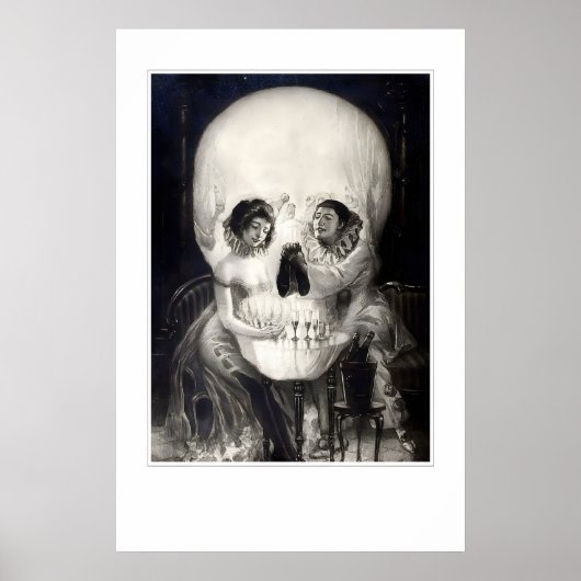 Skull Optical Illusion Art Print Gothic Halloween ポスター (正面)