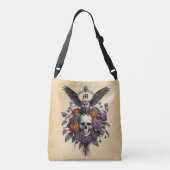 Skull Owl Purple and Copper Roses クロスボディバッグ (裏面)