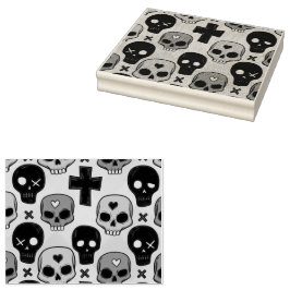 Skull Pattern Wood Art Stamp ラバースタンプ
