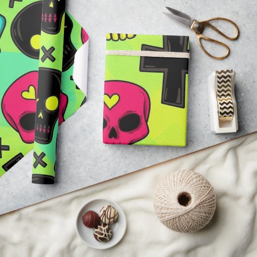 Skull Pattern Wrapping Paper ラッピングペーパー (クラフト)