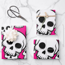Skull Pattern Wrapping Paper Flat Sheet Set of 3 ラッピングペーパーシート