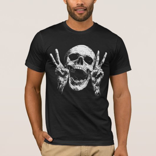Skull Peace Hands, Dark Gothic Halloween Tシャツ (正面)