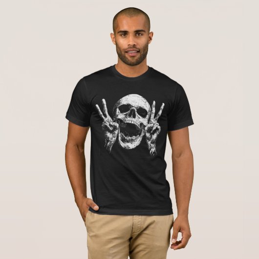 Skull Peace Hands, Dark Gothic Halloween Tシャツ (正面フル)