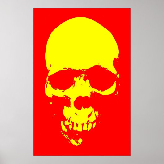Skull Pop Art Poster - Red & Yellow ポスター (正面)