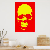 Skull Pop Art Poster - Red & Yellow ポスター (キッチン)