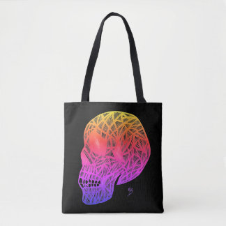 Skull Print Tote Bag With Sunset Colors Skull トートバッグ