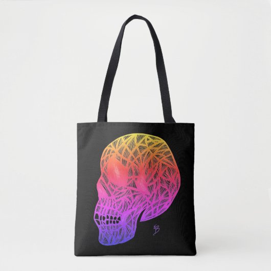 Skull Print Tote Bag With Sunset Colors Skull トートバッグ (正面)