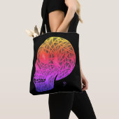 Skull Print Tote Bag With Sunset Colors Skull トートバッグ (クローズアップ)