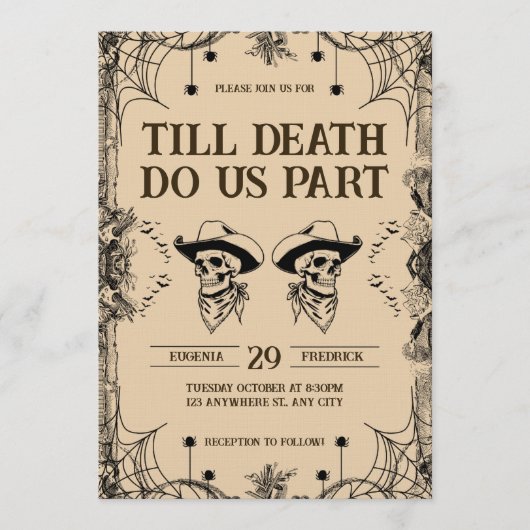 Skull Romance Till Death Do Us Part Wedding 招待状 (正面)