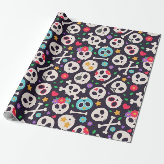 Skull set. Seamless pattern with flat design of sk ラッピングペーパー (アンロールド)