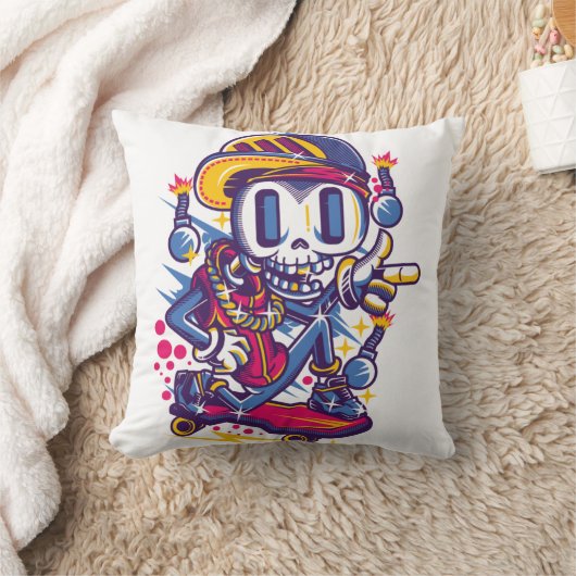 Skull Skater Throw Pillow クッション (ブランケット)