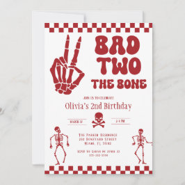 Skull Skeleton Bad to the Bone 2nd Birthday 招待状