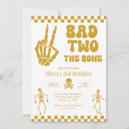 Skull Skeleton Bad to the Bone 2nd Birthday 招待状