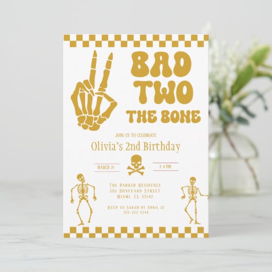 Skull Skeleton Bad to the Bone 2nd Birthday  招待状 (スタンド正面)
