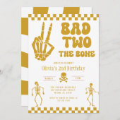 Skull Skeleton Bad to the Bone 2nd Birthday 招待状 (正面/裏面)