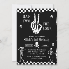 Skull Skeleton Bad to the Bone 2nd Birthday 招待状