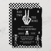 Skull Skeleton Bad to the Bone 2nd Birthday 招待状 (正面/裏面)